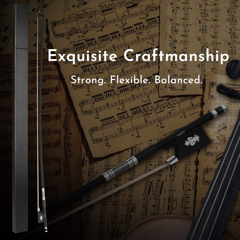 Viotti Carbon Fiber Violin Bow, Hand Crafted by Professional Violin & Bow Makers, Strong, Stiff & Well Balanced, Made with Mongolian Horse Hair, For Violinists & Fiddlers of All Skill Levels Fleur de lis