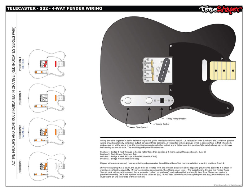 ToneShaper Guitar Wiring Kit, For Fender Telecaster, SS2 (4-Way Fender Wiring)