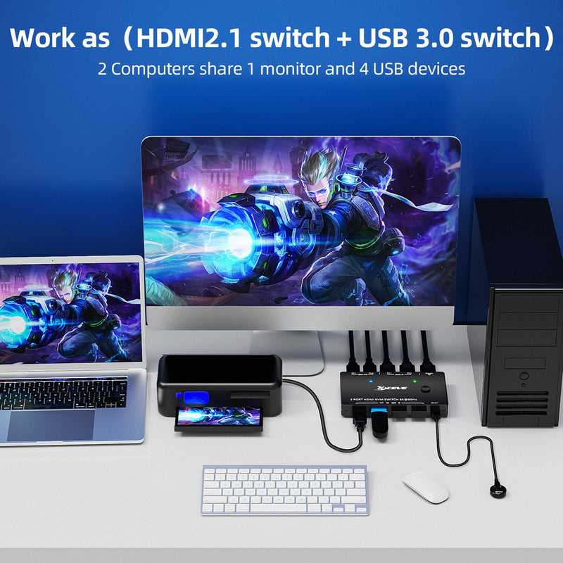 8K USB 3.0 KVM Switch HDMI 2 Port 8K@60Hz 4K@120Hz,Camgeet HDMI 2.1 KVM Switch for 2 Computers Share 1 Monitor and 4 USB 3.0 Devices,HDCP 2.3, HDR 10,with Wired Remote and 2 USB3.0 Cable