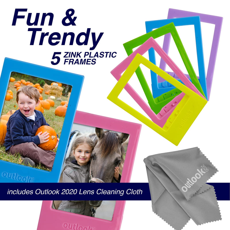 Zink 2x3 Photo Paper Fun Accesory Kit, 60 Sticker Frames + 5 Plastic Desk Frames + 10 Paper Frames + Micro-Fiber Cloth + Carry Strap (Rainbow-Colored)