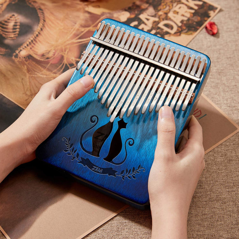 Kalimba 21 Key Thumb Piano Premium Cat Lovers Pattern Finger Piano Handhold Mbira Portable Musical Instrument Gift for Kids Amateur and Beginner (Gradient Blue) Cat Lovers Gradient Blue