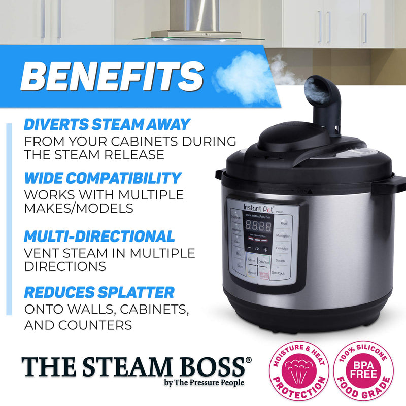 The Steam Boss - Steam Release Diverter | Kitchen Accessory Compatible with Instant Pot/Ninja Foodi/Crock Pot/Power Pressure Cooker XL | Accessories for all Quart Sizes, 3 mini 6, 8 | Home/RV (Black) LUX/Foodi Black