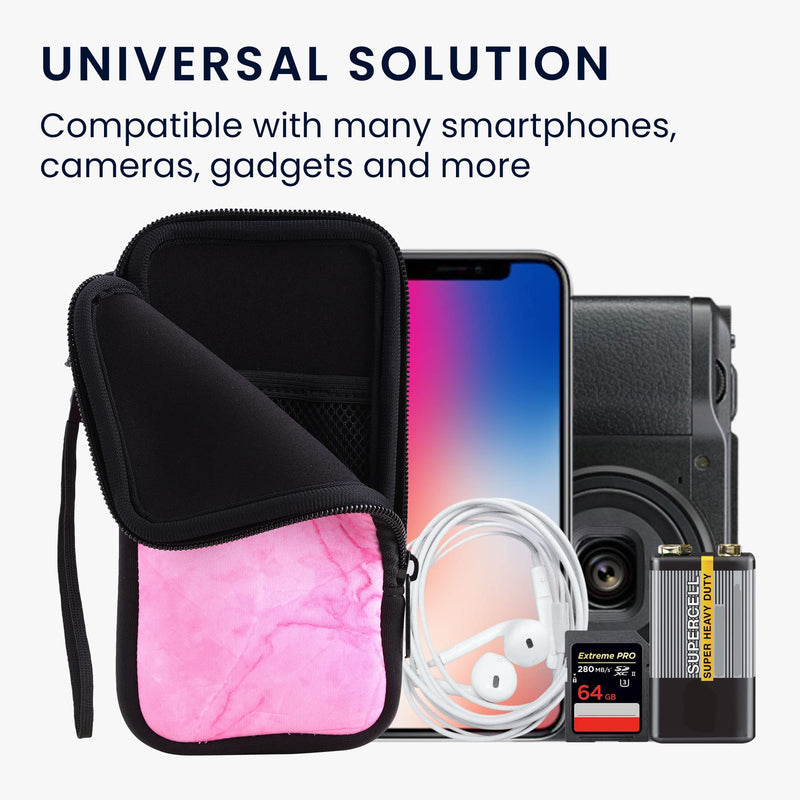 [AUSTRALIA] - kwmobile Neoprene Sleeve for Smartphone Size XL - 6.7/6.8" - Shock Absorbing Pouch Case - Protective Phone Bag - Marble Dark Pink/Pink Marble 08-33 