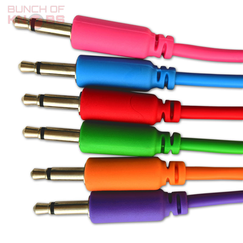 Eurorack Patch Leads. Pack of 6 Multi-Colored 3.5mm Mono Patch Cables (1 Foot) 1 foot