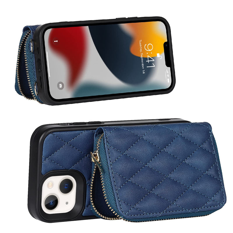 Jaorty Crossbody Detachable 2 in 1 Wallet Case for iPhone 13,Crossbody Case with Zipper Card Holder Bag Wrist Strap Lanyard Purse Compatible with Apple iPhone 13 6.1 inch,Blue Blue