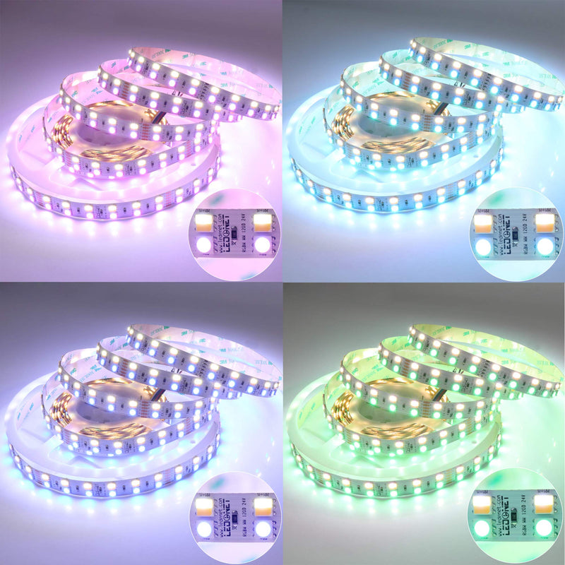 [AUSTRALIA] - LEDENET Double Row 24V RGBCCT Flexible LED Strip Lights 600LEDs/spool 5050 RGB CW WW Color Changing and Color Temperature Adjustable RGBW RGBWW LED Tape Lighting Non-Waterproof 16.4ft Long 