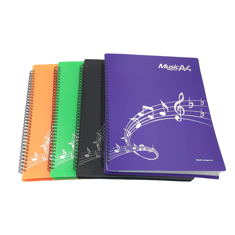 Sheet Music Folder, Band Folder, Writable Sheet Folder for Musicians, Spiral-Bound A4 Size 20 Sleeves, 40 Pages (Black) Black