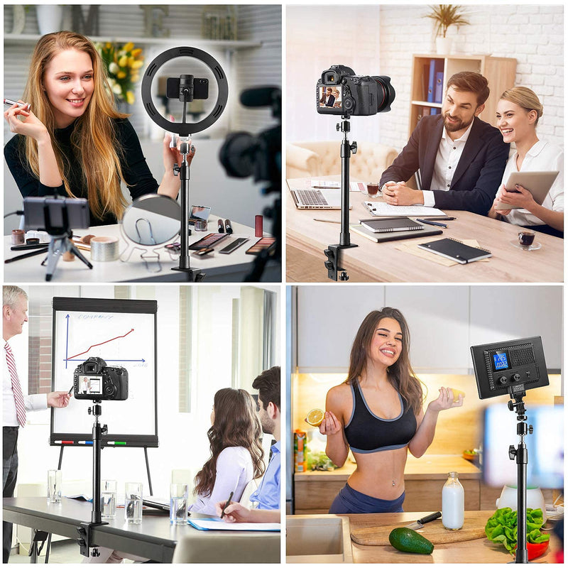 Desk Camera Mount Stand, 14-25.5 inch Tabletop C Clamp Mount Stand, Adjustable Aluminum Light Stand with 360° Rotatable Ball Head, 1/4“ Screw Tip for DSLR Camera/Ring Light/Video Light/Webcam