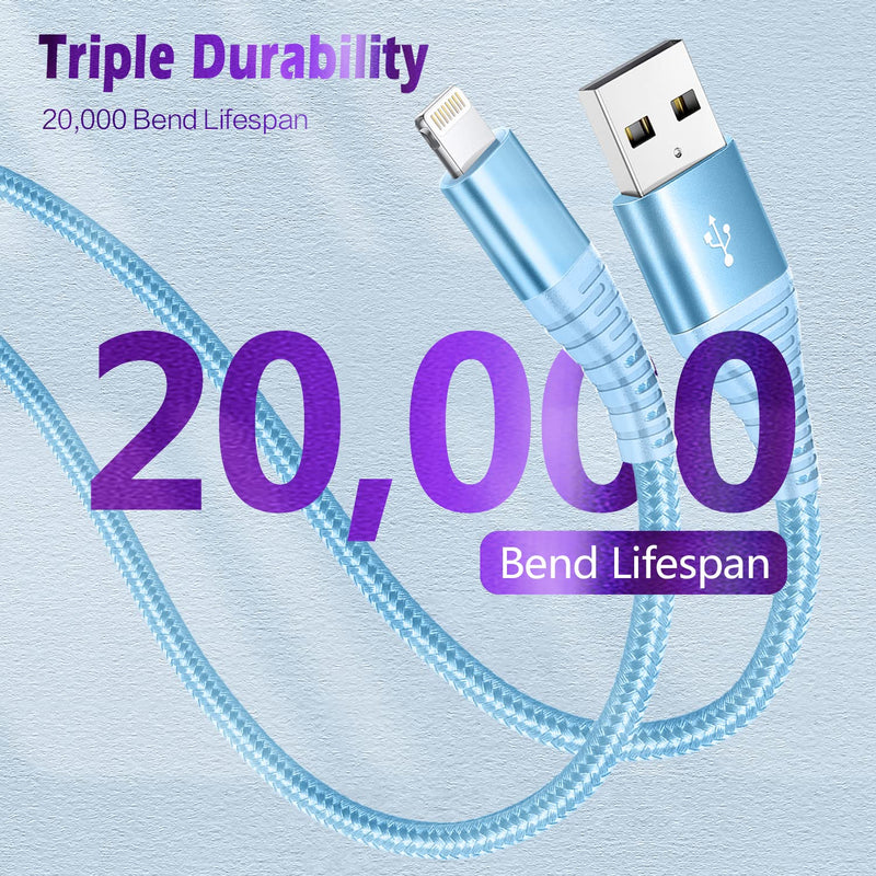 [Apple MFi Certified] iPhone Charger, 3 Pack 6FT USB Lightning Cable Fast Charging Nylon Braided iPhone Charger Cord Compatible with iPhone 14/13/12/11 Pro Max/XS MAX/XR/XS/X/8/7/Plus/6S/6/SE/5S/iPad
