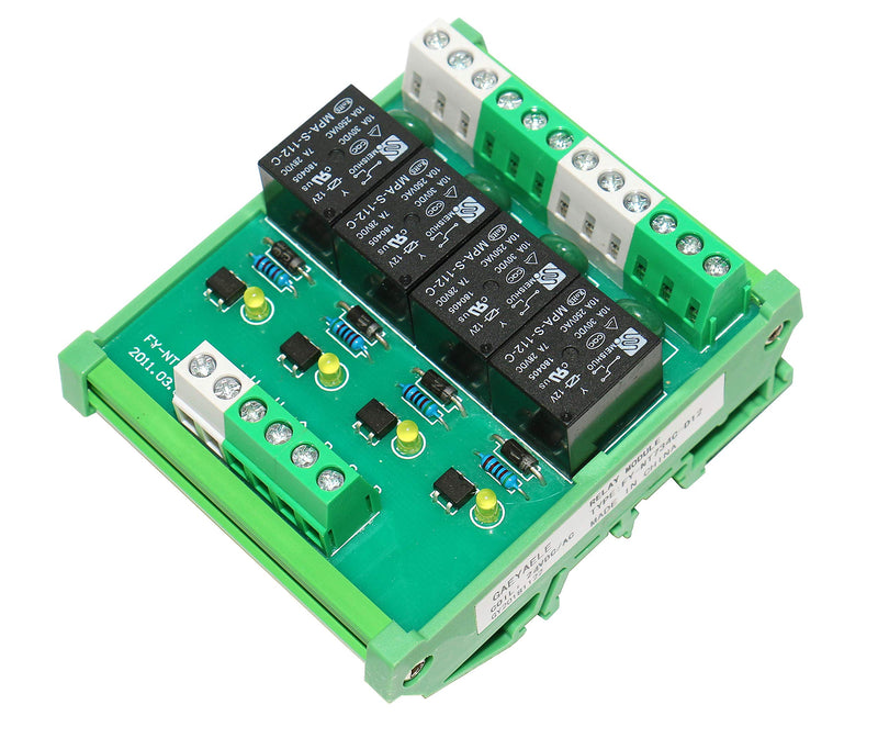 GAEYAELE 4 Channel 1 SPDT DIN Rail Mount 12V 24V DC/AC Interface Relay Module (FY-T734-24VACDC) FY-T734-24VACDC