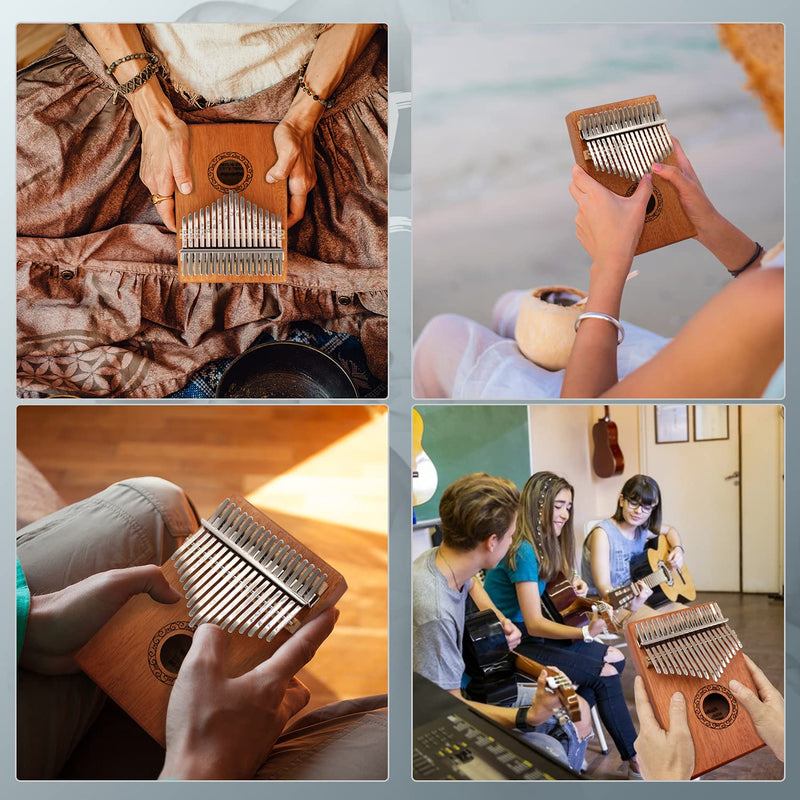 Kalimba Thumb Piano,YUNDIE Portable 17 Keys Mbira Finger Piano with Tune Hammer and Study Instruction,Musical Instruments Birthday Gift for Kid Adult Beginners Professional(Brown) 17keys Brown
