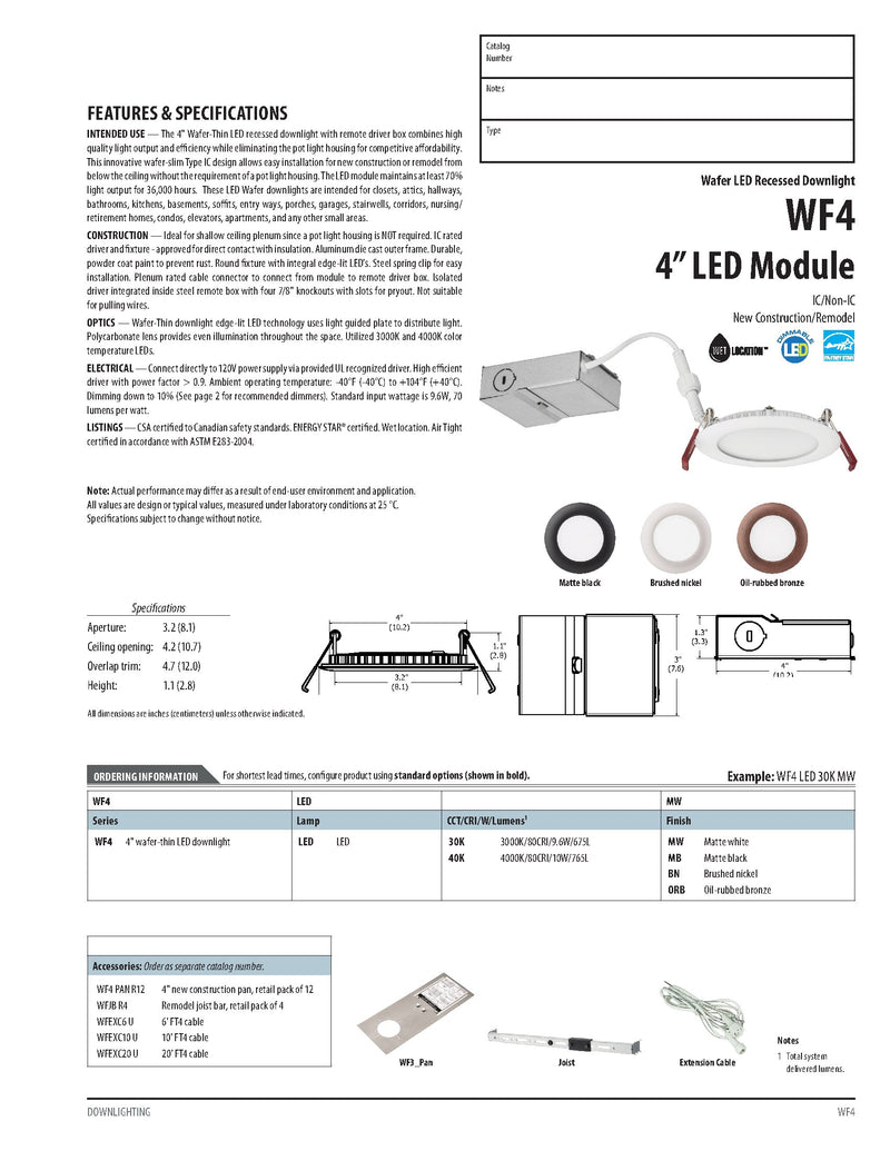 Lithonia Lighting WF4 LED 40K MW M6 10W Ultra Thin 4" Dimmable LED Recessed Ceiling Light, 4000K, White