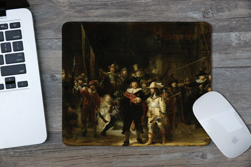 dealzEpic - Art Mousepad - Natural Rubber Mouse Pad with Famous Fine Art Painting of The Nightwatch by Rembrandt - Stitched Edges - 9.5x7.9 inches