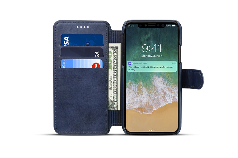iPhone X Wallet Case,TACOO Genuine PU Leather Magnetic Closure Protective Kickstand Flip Card Slot 360 Full Protection Flip Cover for Apple iPhone 10 2017 (Blue) Blue