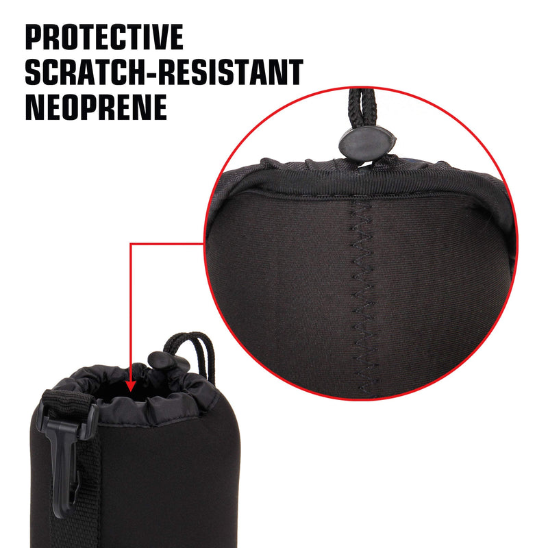 USA GEAR FlexARMOR Protective Neoprene Lens Case Pouch Set 3-Pack - Small, Medium and Large Cases Hold Lenses up to 70-300mm with Drawstring Opening, Attached Clip, Reinforced Belt Loop (Black) Black