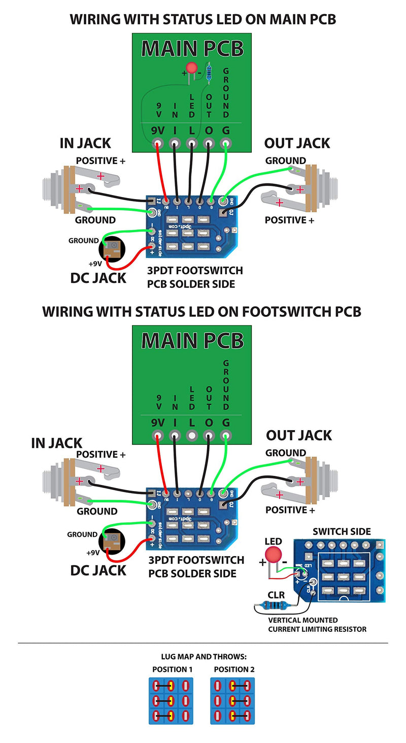 5 pcs 3pdt Stomp Footswitch incl. PCB, metal washer, for Guitar Pedal True Bypass foot switch