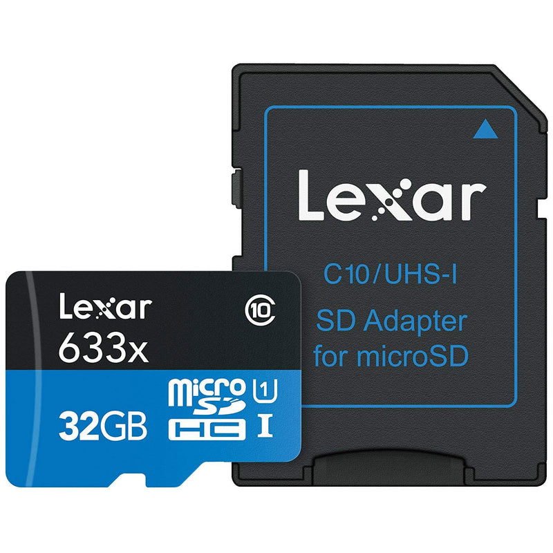 Lexar High-Performance 633x 32GB MicroSDHC UHS-I Memory Card with SD Adapter LSDMI32GBBNL633A Bundle w/Deco Gear Accessories Kit SD Reader & Case + LCD Screen Covers + Microfiber Cloth & More