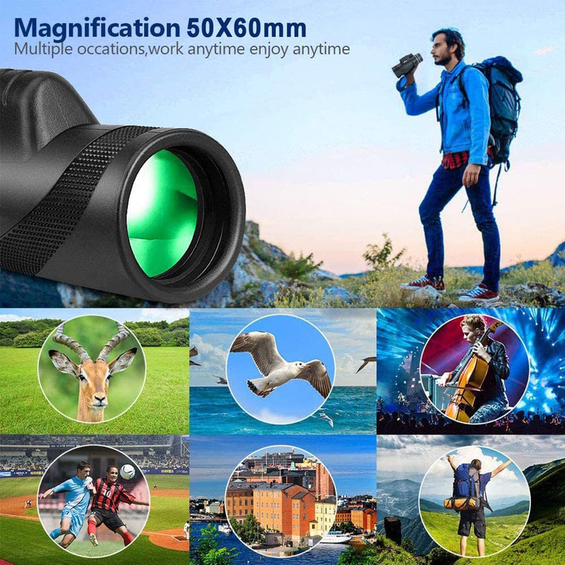 [AUSTRALIA] - 80x100 high-Definition monocular Telescope, Adult and Smartphone Adapter and Tripod, Night Vision monocular Telescope for Hunting, Star Watching, Bird Watching, Wildlife Camping, Hiking (Black) 