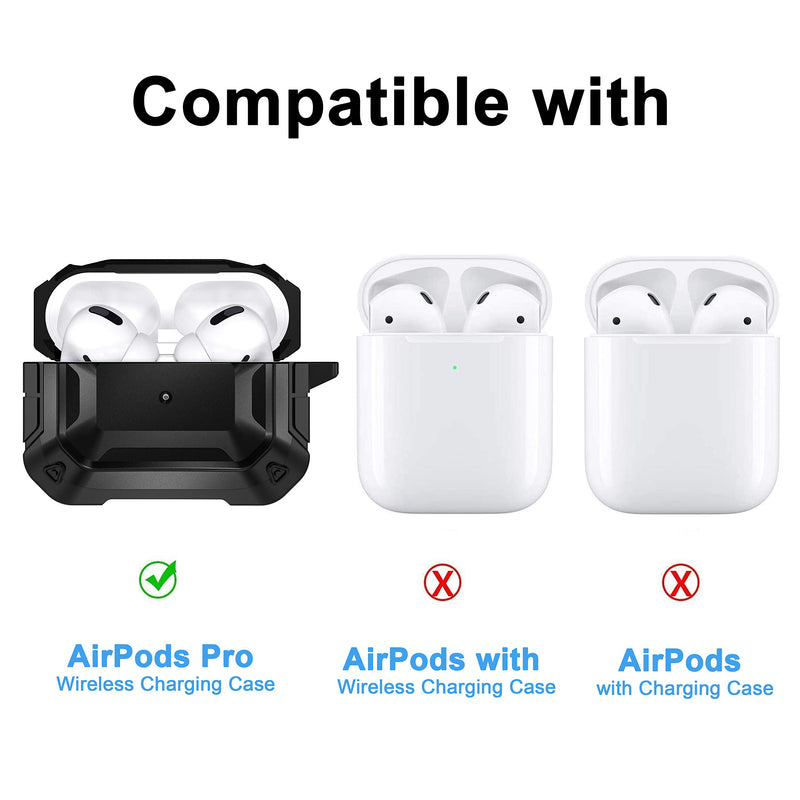 Mastten for AirPods Pro Case Cover, Flexible Hard Shield Design, Durable PC/TPU Protective Charging Case Skin with Carabiner, Black