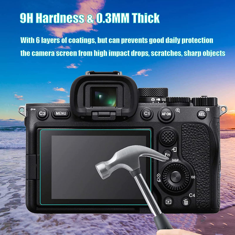 A7M4 A7IV Screen Protector, 3 Packs Tempered Glass Screen Protector for Sony Alpha A7 IV A7M4 A74,2 Hot Shoe caps