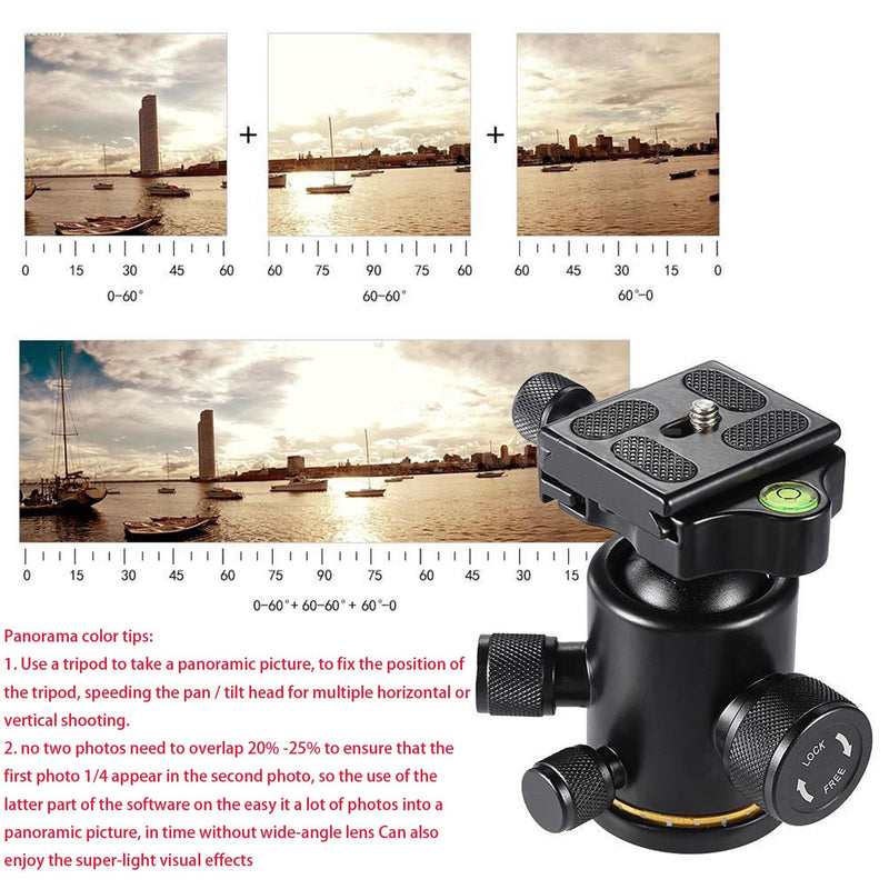 EXMAX Panoramic Aluminum Alloy Metal Heavy Duty 360 ° Rotating Ball Head with 1/4 inch Quick Shoe Plate  and Bubble Level,up to 22.04 pounds/10 kilograms,for Tripod,DSLR Camera,Digital Camera