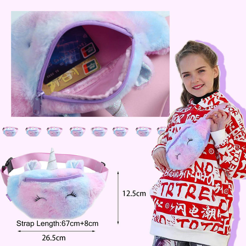 YuDanae Rainbow Unicorn Plush Fuzzy Fanny Pack Waist Bag Cute Bum Bag for Kids Girls(Purple) Purple