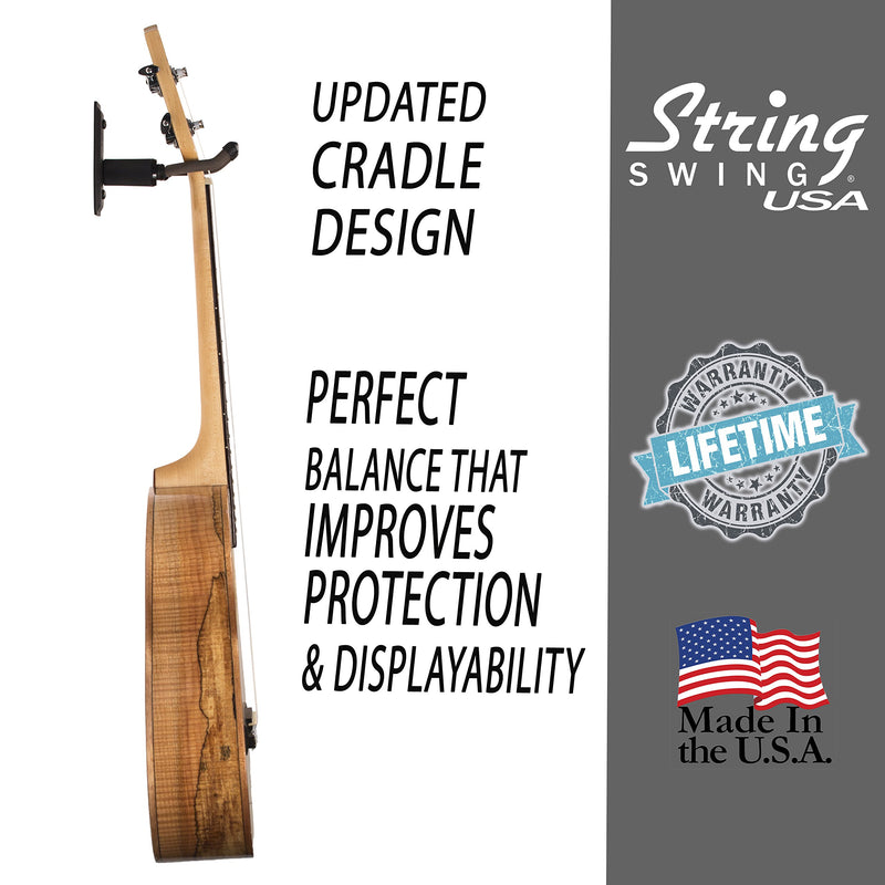 [AUSTRALIA] - String Swing Ukulele Wall Mount Stand for Mandolin Ukele Banjo  Concert Pineapple Soprano Tenor and Baritone Compatible  Safety Home or Studio Accessories without Case  Black CC11UK 