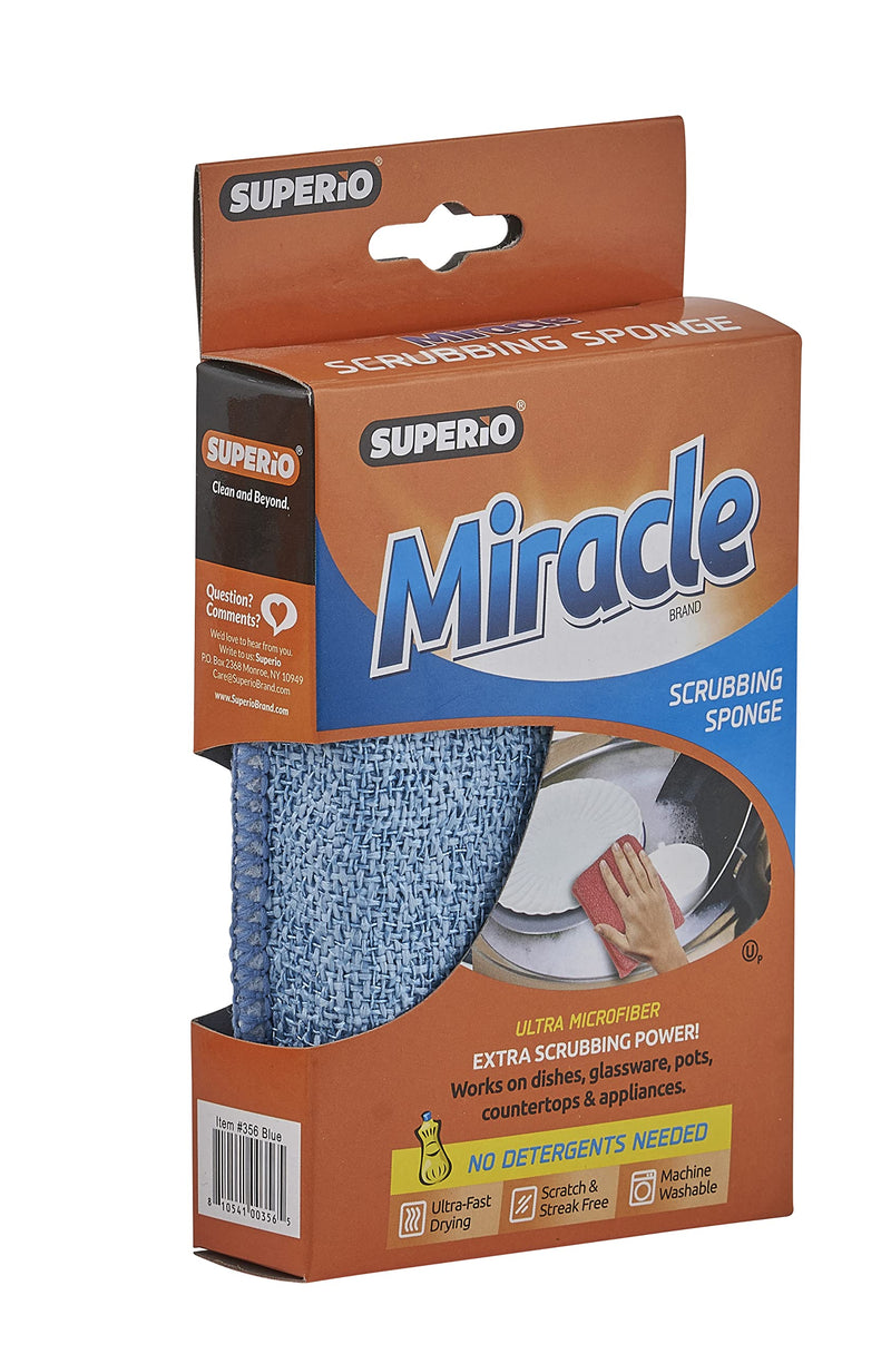 Superio Miracle Dish Scrubber, Kitchen Sponges Pack of 6 - Reusable Non Scratch Microfiber Dishwashing Scrubbing Sponge (Blue) Blue