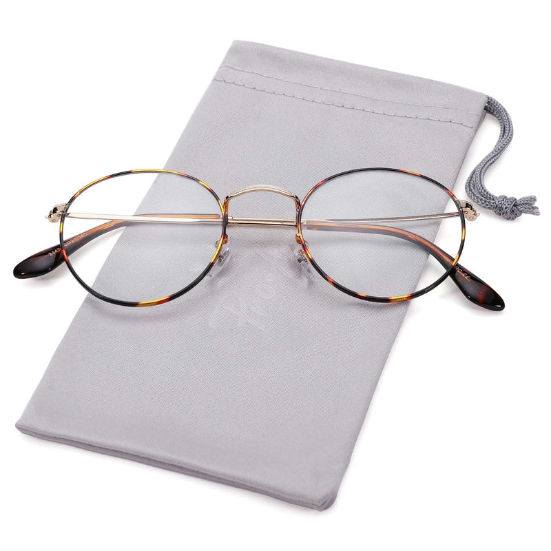 Pro Acme Classic Round Metal Clear Lens Glasses Frame Unisex Circle Eyeglasses Floral | Black - Blue Light Filter 50 Millimeters