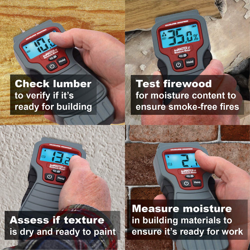 Calculated Industries 7440 AccuMASTER XT Digital Moisture Meter | Handheld |Pin Type | Backlit LCD Display | Detects Leaks, Damp and Moisture in Wood, Walls, Ceilings, Carpet and Firewood Pin-Type, Backlit LCD Sensors