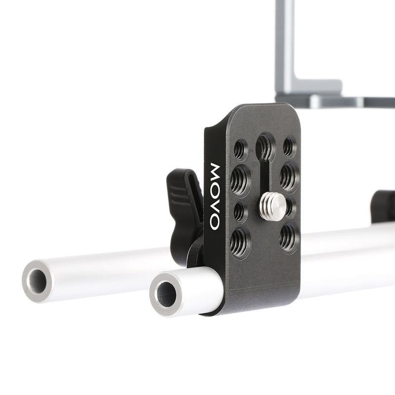 Movo CAB1000 15mm Modular Rod Clamp Adapter - Mounts Cameras, Monitors, Recorders to Rigs with Multiple 1/4" and 3/8" Male/Female Mounting Threads