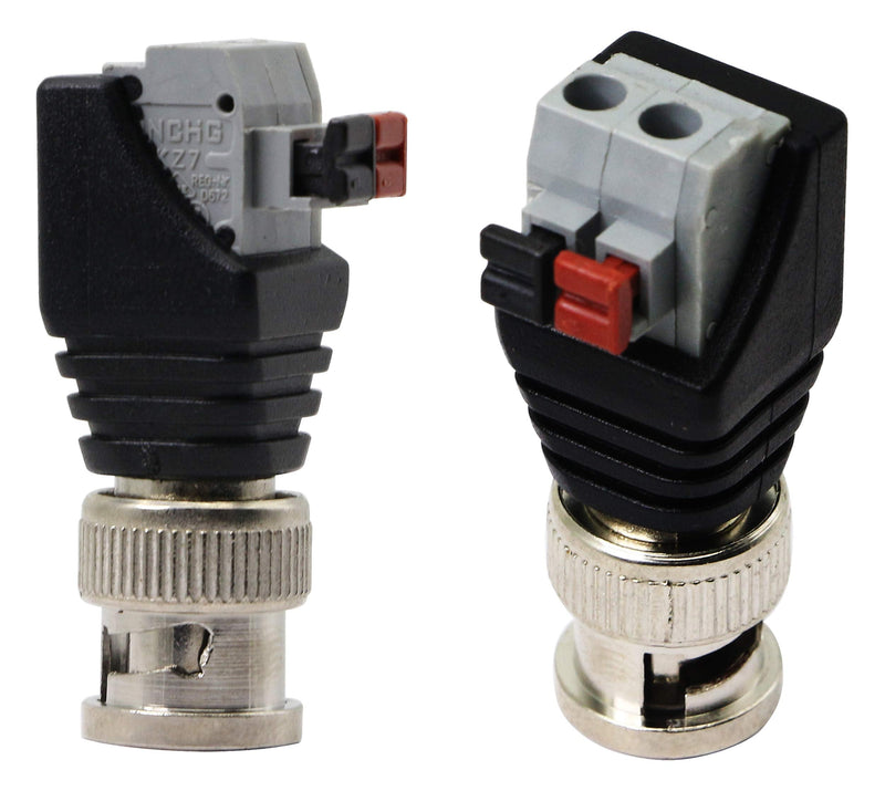 zdyCGTime BNC Video Baluns Adapter BNC Male Plug to 2 Pin/Way Screw Terminal Video Audio Spring Press Type Balun with Solderless Screw Terminal for Coax Cat5 to BNC CCTV Security Surveillance(10-pack)