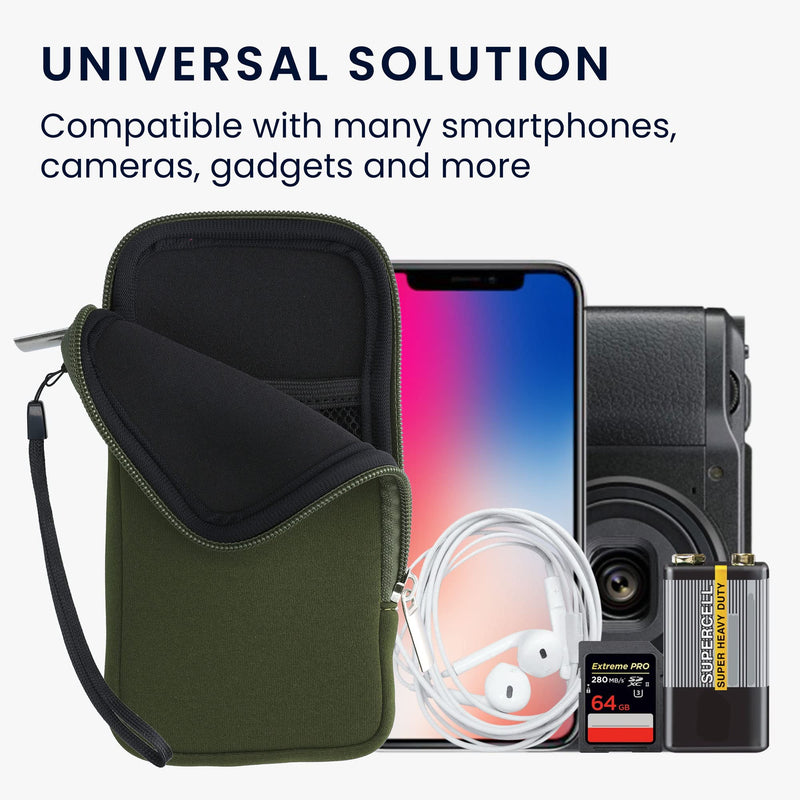 kwmobile Neoprene Phone Pouch Size XL - 6.7/6.8" - Universal Cell Sleeve Mobile Bag with Zipper, Wrist Strap - Dark Green XL - 6,7/6,8"