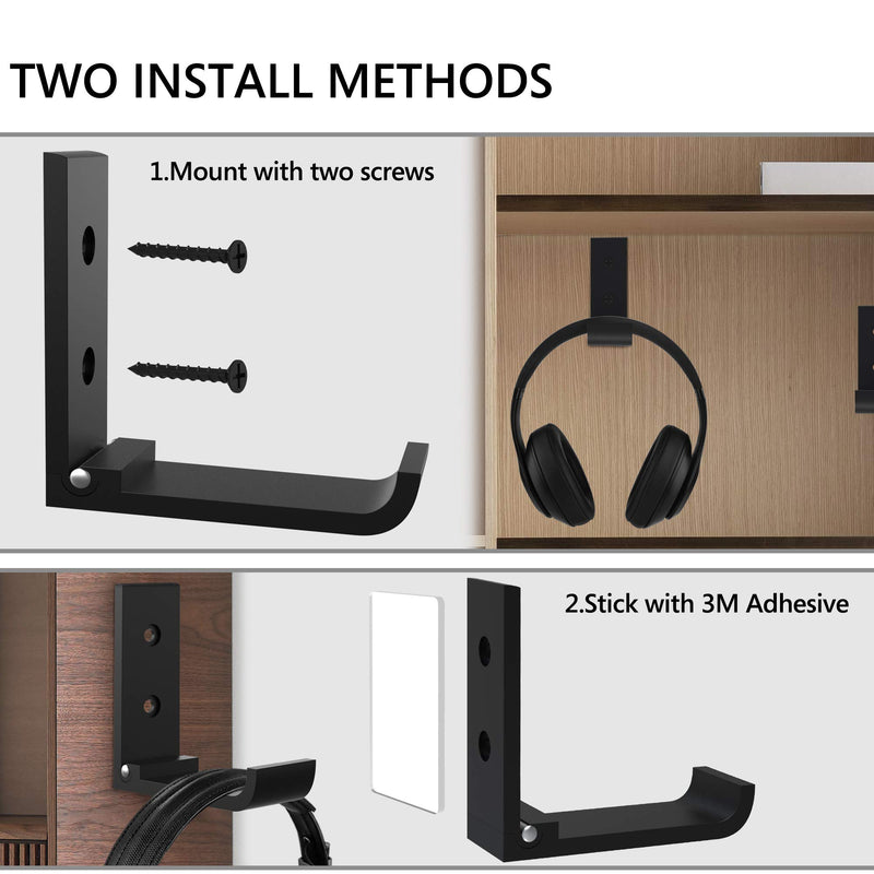 Geekria Foldable Wall Mount Headphones Holder, Headset Wall Hanger, Aluminum Wall Mount Hook, Hold Up to 1kg with 3M Tape, 20kg with Screws, Stand Come with Headband Protective Pad (Black 5pcs) Black