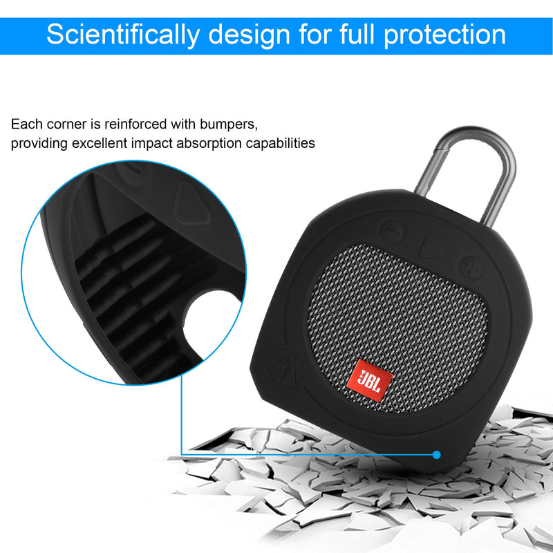 TXEsign Protective Silicone Stand Up Carrying Case for JBL Clip 3 Waterproof Portable Bluetooth Speaker (Black) Black