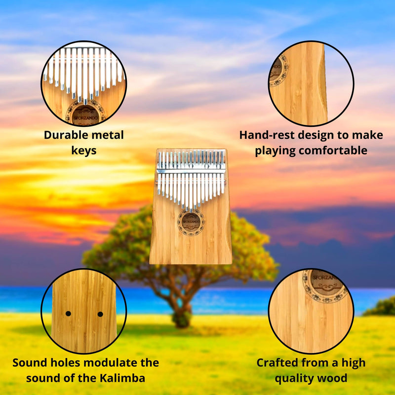 SFORZANDO Kalimba 17 Keys Thumb Piano with Instrument Guide and Accessories, Portable Mbira Finger Piano for Kids and Adult Beginners