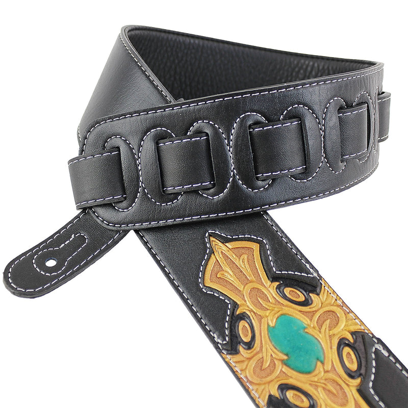 Walker & Williams CVG-22 Padded Leather Guitar Strap with Hand Tooled Cross