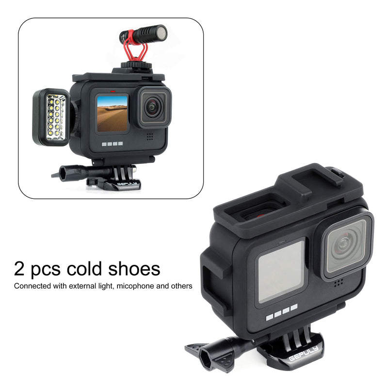 GEPULY Frame Mount Housing Protective Case for GoPro Hero 9 Black, Built-in Dual Cold Shoe Slot, Quick Release Buckle and Thumb Screw Included