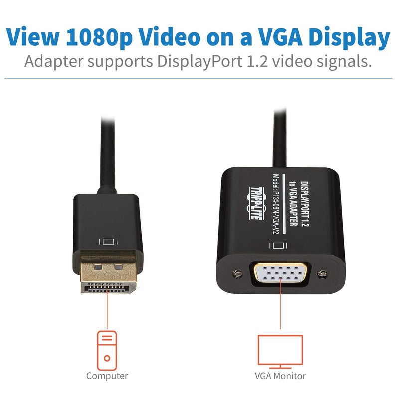 [AUSTRALIA] - Tripp Lite DisplayPort to VGA Adapter Cable Active Converter, Displayport 1.2, DP to VGA, 6 inches / 15.2 Centimeters, 3-Year Warranty (P134-06N-VGA-V2) DP 1.2 to VGA Active (6") 