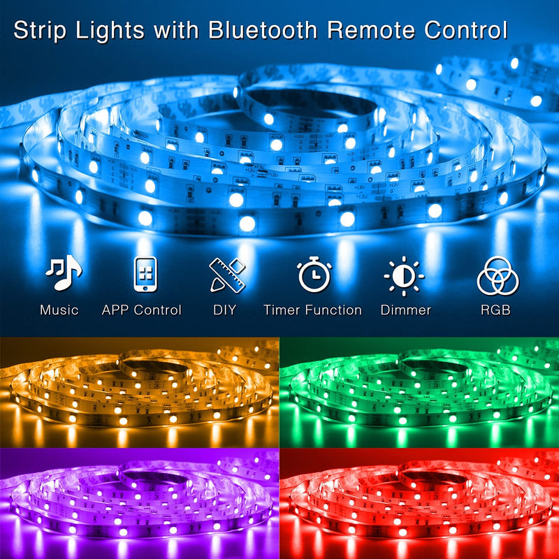 DAYBETTER Updated Bluetooth Remote Control for RGB LED Light Strips, 2 Ports 24 Key 4 Pin Output Dimmable LED Strip Lights Remote Controller (Without Power Adapter) Bluetooth 24key Controller