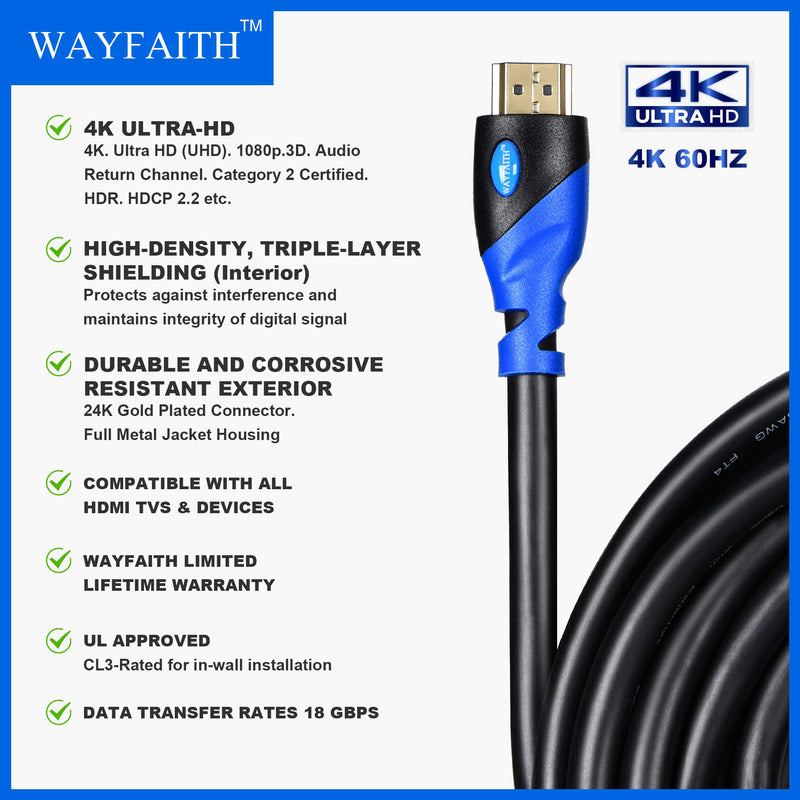 WAYFAITH 4K HDMI Cable 30Hz High Speed Cable 35 Feet This Cable is Perfect for Your PS4, PS3, Xbox One, PC, AV Receiver, HDTV, Beamers, Projector