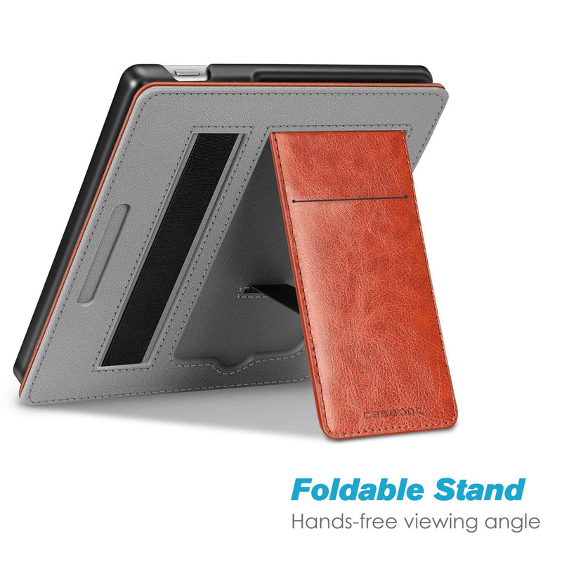 CaseBot Stand Case for All-New Kindle Oasis (10th Generation, 2019 Release and 9th Generation, 2017 Release) - Premium PU Leather Sleeve Cover with Card Slot and Hand Strap, Vintage Brown