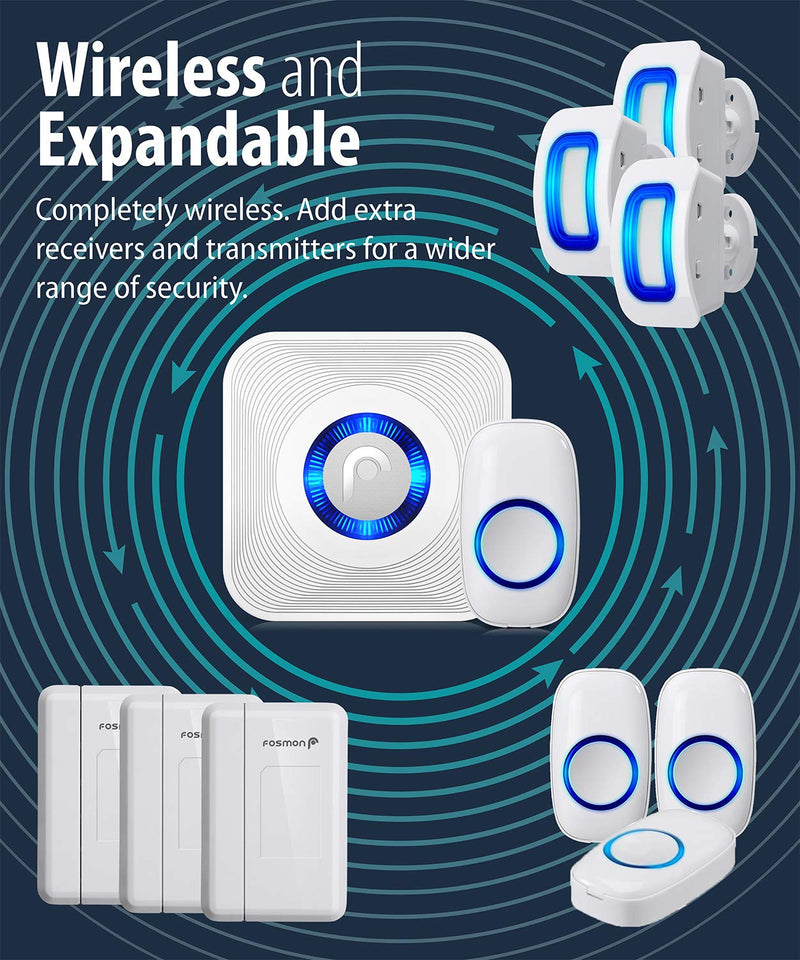 Fosmon WaveLink 51005HOM Wireless Home Security Driveway Alarm, Motion Sensor Detect Alert, Store Door Entry Chime Doorbell (500 Feet, 58 Tunes, 5 Volume Levels, LED Indicators) 1 Motion Detector