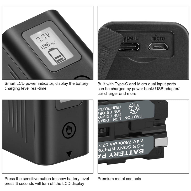 JYJZPB 2 Pack 7800mAh NP-F970 Replacement Battery with Smart LCD Display Compatible with Sony DCR-VX2100 DSR-PD150 FDR-AX1 HDR-AX2000 HDR-FX1 Video Light NP-F550 F980 F770 F975 F960 F750 F975