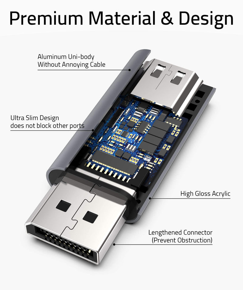 DisplayPort to HDMI Adapter [NOT USB], 4K UHD, Uni-Directional HDMI(Monitor) to Display Port DP (Source) Adapter Compatible with DisplayPort Source Devices 1