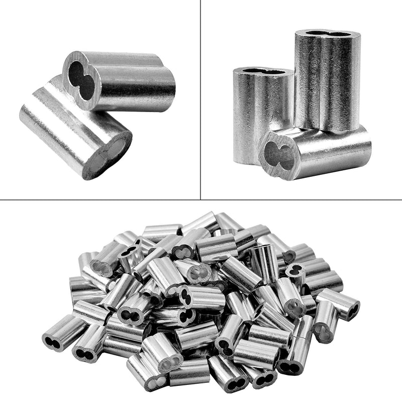 1/8" 100PCS Aluminum Crimping Loop Sleeve for Wire Rope, Cable Ferrule 1/8" (3mm)