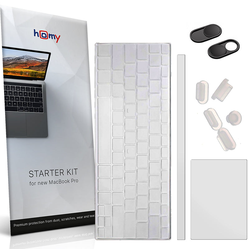 Homy Full Protection for MacBook Pro 15 inch 2016-2019. Kit of 10: Keyboard Cover Ultra-Thin TPU, Touch Bar Cover, Trackpad Protector, 2X Webcam Cover, 5X Dust Plugs Accessories For Apple a1707, a1990 15 inch Full Protection