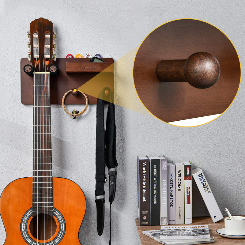 Donner Guitar Wall Mount Shelf, Guitar Wall Hanger with Storage Shelf, Pick Holder and 2 Hook, Guitar Wood Hanging Rack for Electric Guitar, Acoustic Guitar, Bass Guitar, Guitar Accessories