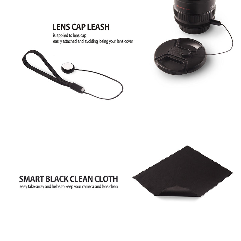 Lens Cap Keeper Holder Buckle Kit - Lens Cap Buckle(Work for 52-67mm) + 3Lens Covers Caps- Lens Cap Keepers Included (52/58/67mm) 52mm-67mm