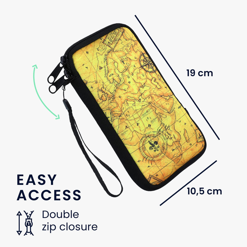 [AUSTRALIA] - kwmobile Neoprene Sleeve for Smartphone Size XL - 6.7/6.8" - Shock Absorbing Pouch Case - Protective Phone Bag - Antique World Map Black/Brown/Beige Antique World Map 01-05-11 